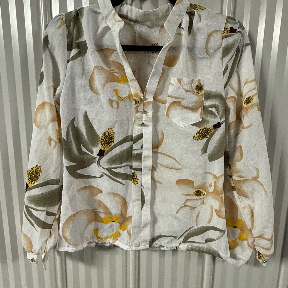 Floral Print Women's Blouse - White and Yellow